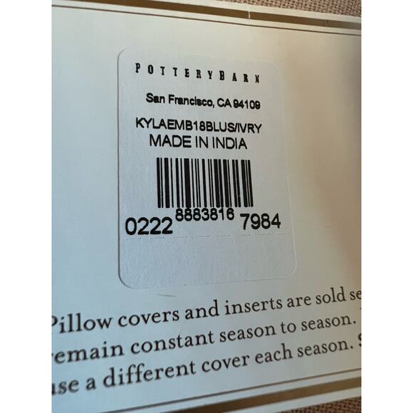 Pottery Barn Kyla Floral Embroidered Pillow Cover Pink White Square Cotton 18x18 - Picture 5 of 7